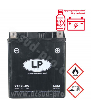 BATTERIE LANDPORT LTX7L-BS 12V 6Ah  SANS ENTRETIEN AGM (HONDA PANTHEON SH S-WING SH DYLAN YAMAHA YBR 125) (EQUIVALENT YTX7L-BS)