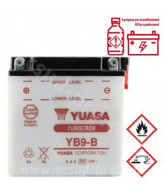 BATTERIE YUASA YB9-B 12V-95Ah  PIAGGIO 50-125 FLY LIBERTY TYPHOON VESPA LX/GILERA 50-125 RUNNER/APRILIA 50 SR H2O