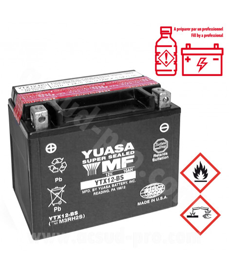 BATTERIE YUASA YTX12-BS 12V-105Ah MF SANS ENTRETIEN LIVREE AVEC PACK ACIDE ( PIAGGIO 125 BEVERLY LIBERTY X7 X9 X-EVO 300 BEVERLY
