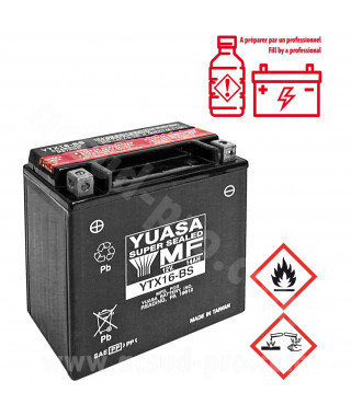 BATTERIE YUASA YTX16-BS 12V-14A MF SANS ENTRETIEN LIVREE AVEC PACK ACIDE