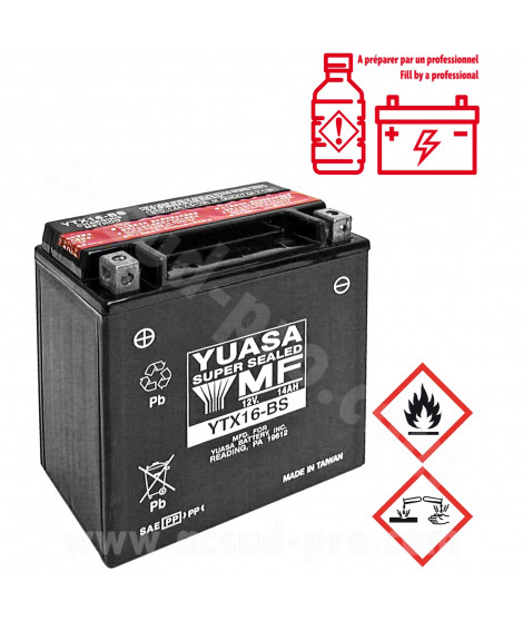 BATTERIE YUASA YTX16-BS 12V-14A MF SANS ENTRETIEN LIVREE AVEC PACK ACIDE