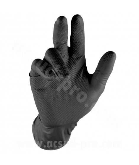 GANTS ATELIER NITRILE ECAILLES DE POISSON RESISTANT AUX PRODUITS CHIMIQUES AUX HUILES A L'ESSENCE NOIR TAILLE  M BOITE DE 25