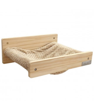 Hamac mural pour chats - KERBL - TIMBER - 38 x 33,5 x 16 cm - Bois massif - Tissu peluche