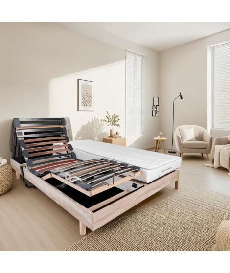 Ensemble relaxation matelas + sommiers électriques 2x80x200cm - Mousse - Ferme - EQUINOXE Fabrication française