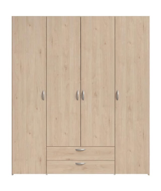 Armoire chambre VARIA - Panneaux de particules - Décor chene et blanc - 4 portes  + 2 tiroirs - L 159,9 cm x P 51,3 cm x H 18…
