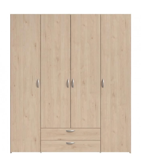 Armoire chambre VARIA - Panneaux de particules - Décor chene et blanc - 4 portes  + 2 tiroirs - L 159,9 cm x P 51,3 cm x H 18…