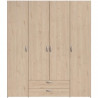 Armoire chambre VARIA - Panneaux de particules - Décor chene et blanc - 4 portes  + 2 tiroirs - L 159,9 cm x P 51,3 cm x H 18…