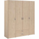 Armoire chambre VARIA - Panneaux de particules - Décor chene et blanc - 4 portes  + 2 tiroirs - L 159,9 cm x P 51,3 cm x H 18…
