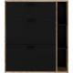 Meuble a chaussures LEONA 2 Portes - Mélaminé noir et contour chene rustique - 8 a 10 paires - L90 x P25 x H102 cm