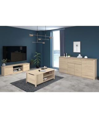 Ensemble Table basse avec coffre, Meuble Tv et Buffet - BETTY - Panneau de particules - Décor Chene - PARISOT