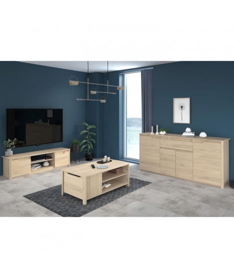 Ensemble Table basse avec coffre, Meuble Tv et Buffet - BETTY - Panneau de particules - Décor Chene - PARISOT