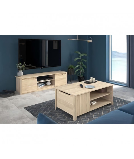 Ensemble Table basse avec coffre et Meuble Tv - BETTY - Panneau de particules - Décor Chene - PARISOT