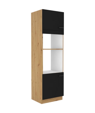 Colonne four micro-ondes - MODENA - 60 cm - 2 portes - Chene artisan et noir mat - CUISINIER