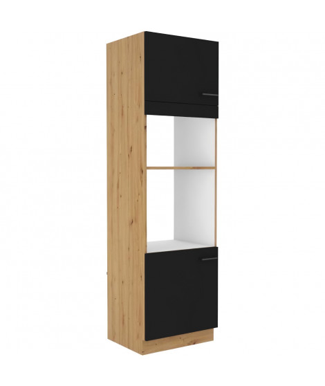 Colonne four micro-ondes - MODENA - 60 cm - 2 portes - Chene artisan et noir mat - CUISINIER