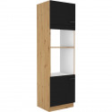 Colonne four micro-ondes - MODENA - 60 cm - 2 portes - Chene artisan et noir mat - CUISINIER
