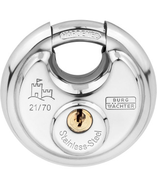 Cadenas cylindrique - BURG WACHTER - 21 70 SB - Acier inoxydable 70 mm, ouverture a clé