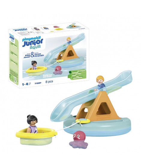 PLAYMOBIL Junior 71687 Ilôt avec toboggan aquatiqueComprend deux personnages, un bébé pieuvre et des accessoires - Des 1 an