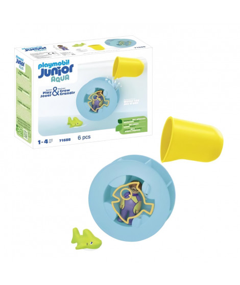PLAYMOBIL Junior 71688 Roue aquatique avec bébé requin Comprend un personnage, un bébé requin et une roue aquatique - Des 1 an
