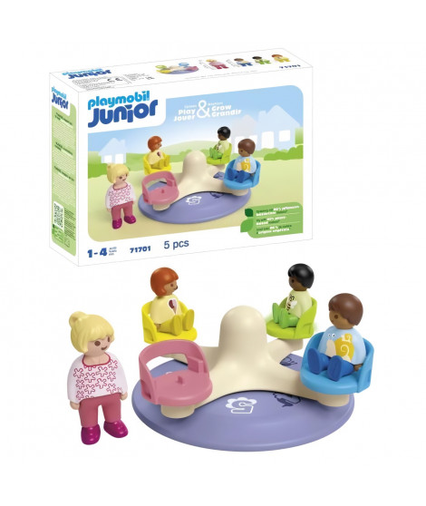 PLAYMOBIL Junior 71701 Enfants et tourniquet - Comprend quatre personnages et un tourniquet - Des 1 an