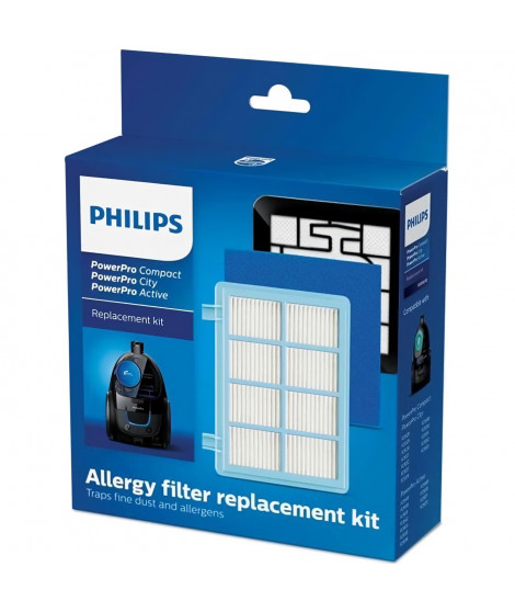 Kit de filtres de rechange pour aspirateur Philips PowerPro Compact & Active Floor - FC8010/02 - Bleu/Blanc