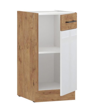 ROCK - Meuble bas - Mélaminé chene Lancelot et Blanc brillant - 40 cm - 1 porte battante