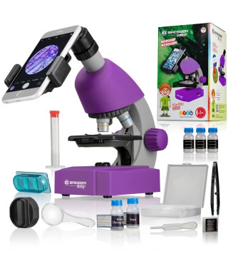 Microscope 40x-640x - BRESSER JUNIOR - Éclairage LED - kit d'expérimentation - violet