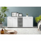 Buffet bas - Panneaux de particules - Blanc et décor gris béton - 4 portes + 3 tiroirs - L 179 x P 42 x H 74,5 cm