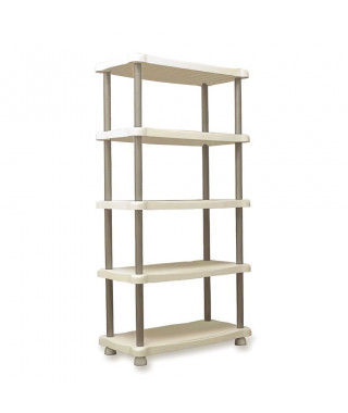 Etagere de rangement - PLASTIKEN - 5 plateaux - Résine - 30kg/plateau - H 184 x L 88 x P 44cm - Beige et taupe