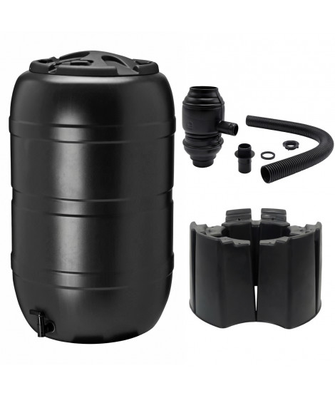 NATURE Récupérateur d'eau kit - 210 litres - Forme tonneau - Traité anti-UV - Fabriqué en Europe - Noir