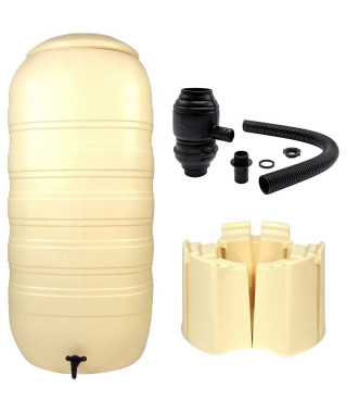 NATURE Récupérateur d'eau kit - 250 litres - Forme colonne - Traité anti-UV - Fabriqué en Europe - Beige