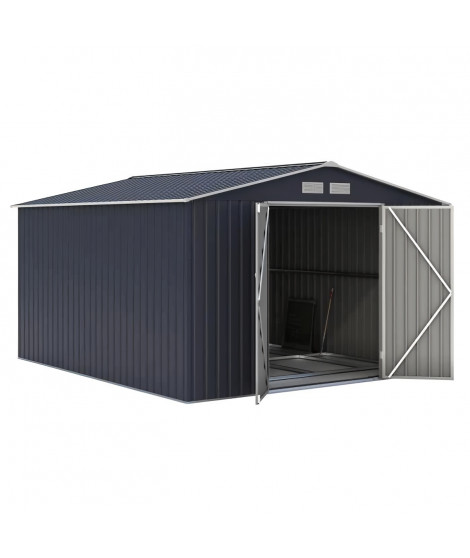 Abri de jardin en métal 8,84 m² - 277 x 319 x 202 cm - Kit d'ancrage inclus - Gris