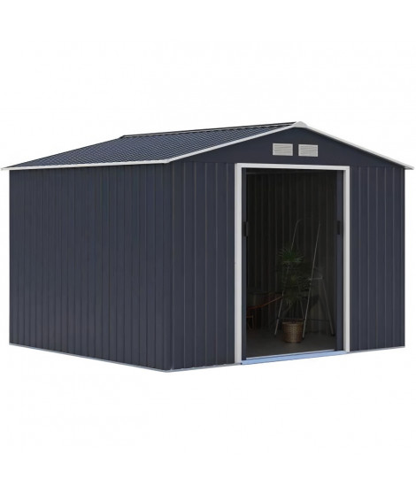 Abri de jardin en métal 7,06 m² - 277 x 255 x 202 cm - Kit d'ancrage inclus - Gris
