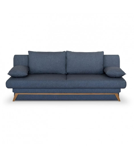 Banquette convertible - 3 places - NAOTO - Tissu bleu foncé - Coffre de rangement - 202 x 98 x 98 cm