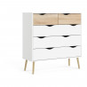 Commode 5 tiroirs - Blanc / Chene - Pietement évasé en bois massif -  98,7 x 39,1 x 100,9 cm - TVILUM
