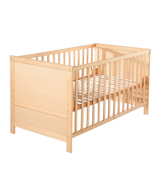 Lit Bébé Évolutif 70x140 - ROBA - Réglable en Hauteur - 3 Barreaux Amovibles - Coins de Transformation Inclus - Bois Naturel