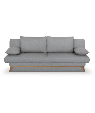 Banquette convertible - 3 places - NAOTO - Tissu gris clair - Coffre de rangement - 202 x 98 x 98 cm