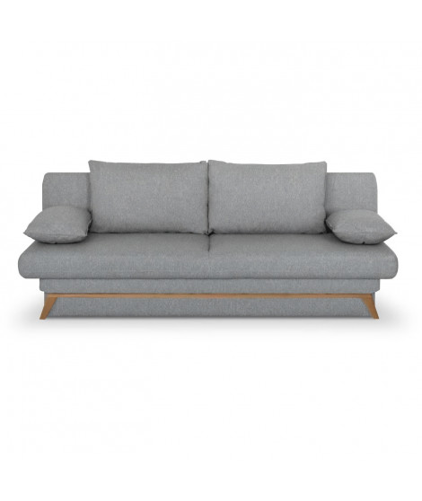Banquette convertible - 3 places - NAOTO - Tissu gris clair - Coffre de rangement - 202 x 98 x 98 cm