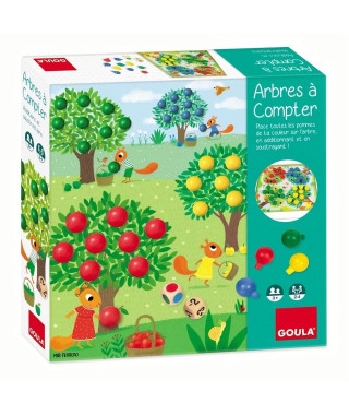 Jeu éducatif - GOULA - Arbres a compter - Complétez les arbres avec des fruits en fonction des dés