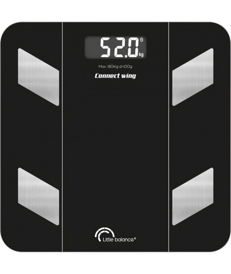Pese-personne - LITTLE BALANCE - 8687 - Impédancemetre connecté - Wing packaging kraft écologique - 180 kg / 100 g - Noir