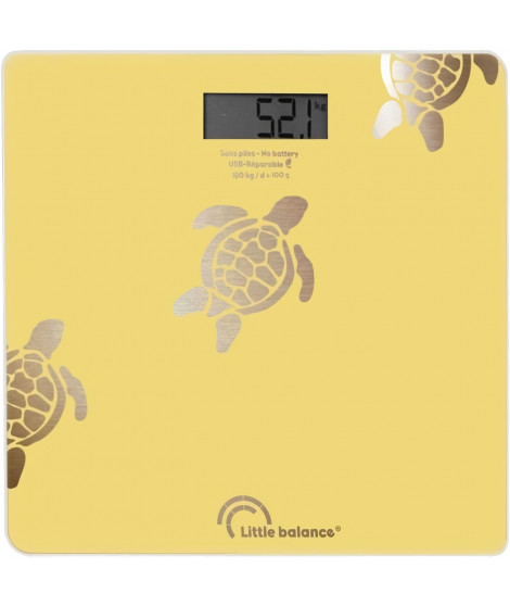 Pese-personne - LITTLE BALANCE - 8731 - Tortues sables métallisées - USB-réparable - 180 kg / 100 g - Jaune