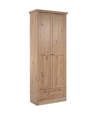 Armoire - Timber 40A - Décor chene artisan - 2 portes a cadre, 1 tiroir - 80 x 39 x 200 cm