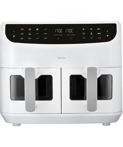 Friteuse a Air Chaud - MEDION - P20 XXL Twin - 2600 W - 2 paniers - 9 programmes - Blanc