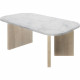Table basse ovale - QUARTZ - Blanc effet marbre - Pieds épais en chene - 105 x 58 x 39 cm - DIAGONE