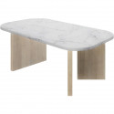 Table basse ovale - QUARTZ - Blanc effet marbre - Pieds épais en chene - 105 x 58 x 39 cm - DIAGONE