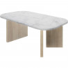 Table basse ovale - QUARTZ - Blanc effet marbre - Pieds épais en chene - 105 x 58 x 39 cm - DIAGONE