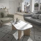 Table basse ovale - QUARTZ - Blanc effet marbre - Pieds épais en chene - 105 x 58 x 39 cm - DIAGONE