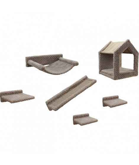 Mur d'escalade pour chats - KERBL - MONTE BALDO - 6 pieces - Gris - Niche vaste