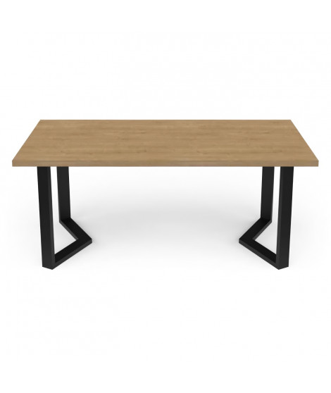 Table - CRAFT - Rectangulaire - Décor mélamine chene hamilton - Pied en V noir - 6 places - 180 x 90 cm - DEMEYERE