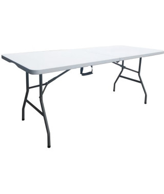 Table de réception traiteur pliante - 8 personnes - 180x74xH73,5 cm - Structure en acier et plateau en polyéthylene PEHD - Blanc
