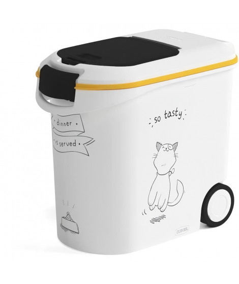 CURVER Conteneur a croquettes pour chat avec roulettes 12 kg - 35L - Le diner et servi